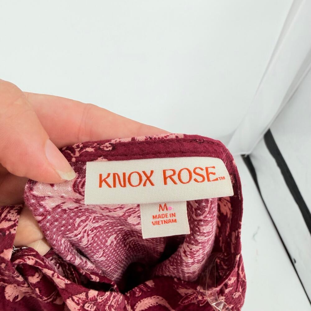 Knox Rose Peasant Dress Sz M Floral Boho Burgundy Midi Cottagecore Ruffle Artsy - Picture 9 of 10